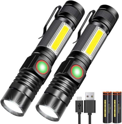 Karrong LED torch magnetic USB rechargeable (includes 18650 battery) COB work light with 4 modes waterproof zoom extremely bright torches for outdoor camping emergency (pack of 2)
