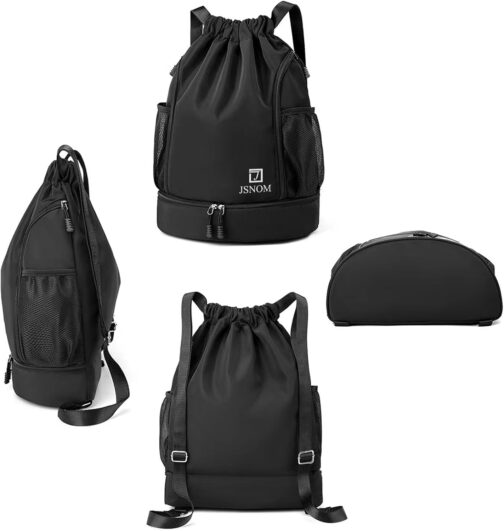 JSNOM Gym Bag Sports Bag Men Women: Backpack Bag Drawstring Waterproof Large with Outer Pocket Zip Inner Pocket for Teenagers Boys Girls Men Women (Black) – Bild 7