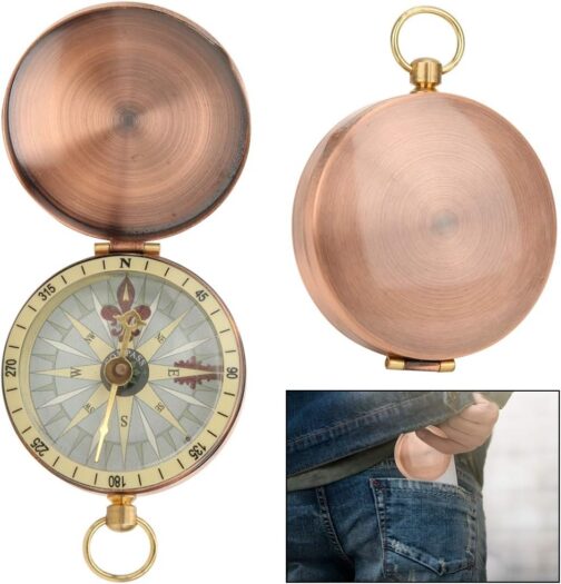 Vintage Pocket Watch Metal Compass Antique Brass Flip Cover Compass with Automatic Flip Lid and Portable for Outdoor Backpacking, Camping, Hiking – Bild 5