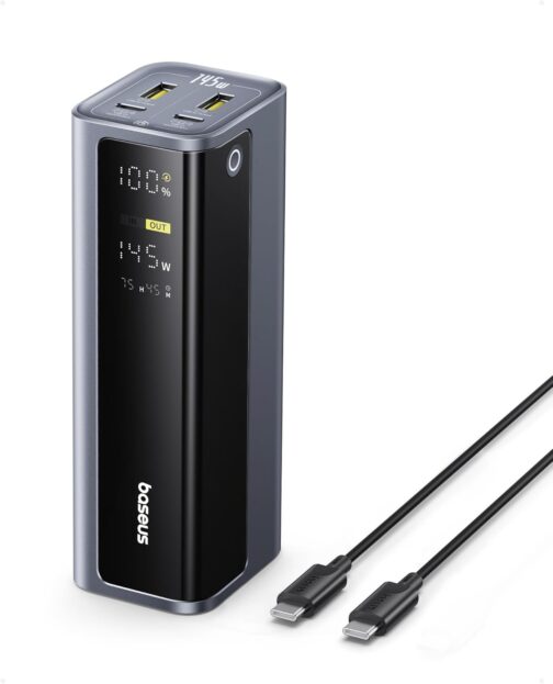 Baseus EnerGeek 145 W 20800 mAh Laptop Power Bank, External Battery with 2 x USB-C PD 3.0 100 W Max Fast Charge, Digital Display, Compatible with MacBook Pro, Dell, HP, SteamDeck, iPhone 16/15/14/13,