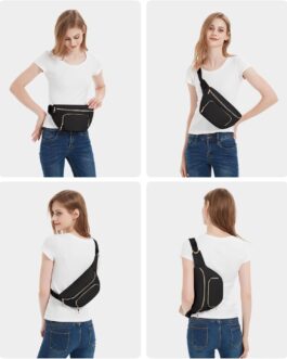 Bum Bag Women’s Large Belt Bag Men with Additional Extension Belt Fashionable Waist Bag for Travel Hiking Running, black, Unit size