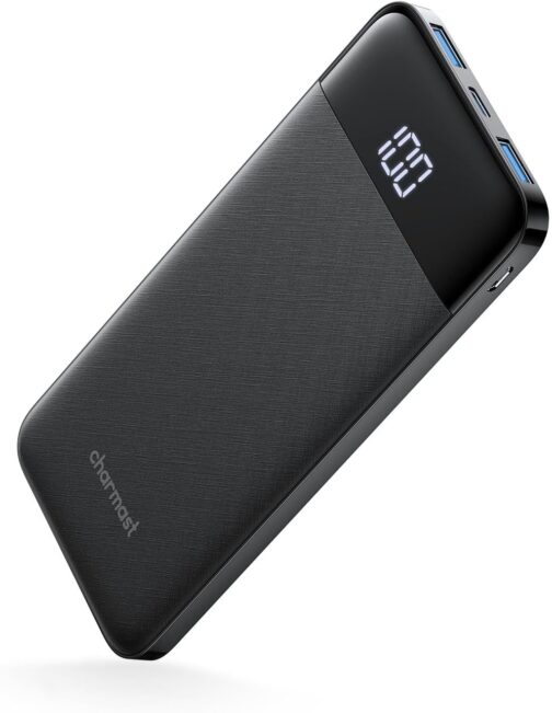 Charmast Power Bank, Ultra Slim 10400 mAh Power Bank, Small But Strong, USB C In&Out Power Bank, 3A Outputs with LED Display, Compatible with iPhone 16/15/14/13/12/11/X/8 Pro Max Plus, iPad, Samsung,