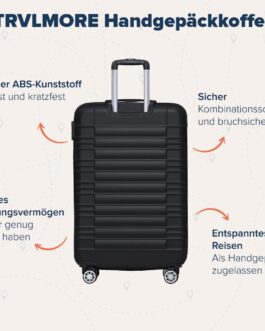 TRVLMORE Suitcases & Trolleys – Hand Luggage Suitcase – Travel Suitcase with Wheels – Hand Luggage Trolley 55 x 40 x 20, Hard Case Small, Suitcase Hand Luggage 55 x 40 x 20 Lightweight, Trolley Hand