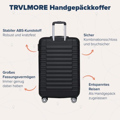 TRVLMORE Suitcases & Trolleys - Hand Luggage Suitcase - Travel Suitcase with Wheels - Hand Luggage Trolley 55 x 40 x 20, Hard Case Small, Suitcase Hand Luggage 55 x 40 x 20 Lightweight, Trolley Hand – Bild 2