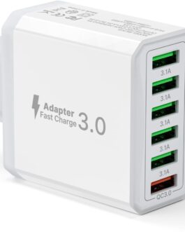 USB Charger, 6 Ports Charging Adapter, 33 W Adapter Charging Plug with QC 3.0 Quick Charger, Multiple, USB Plug Power Supply for iPhone 16 15 14 13 12 11 Pro Max, iPad, Mobile Phone Socket Charger