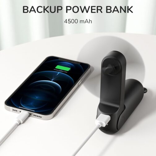JISULIFE Handheld Mini Fan 3 in 1 with 4500 mAh Power Bank USB Battery Small Battery Operated Max 37 Hours Runtime Portable Fan Torches Function Black – Bild 3