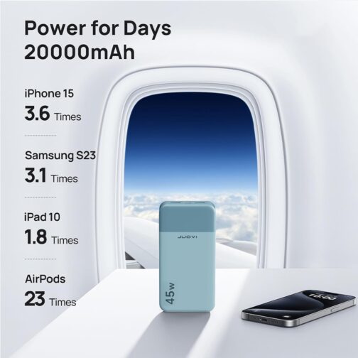 JUOVI Portable Power Bank J2621, 20000 mAh Battery Pack, 45 W Fast Charging Function, Compatible with Switch, MacBook, Tablet, Dell, HP, Notebook, Samsung, iPhone 16 15 14 13, Steam Deck and More – Bild 5