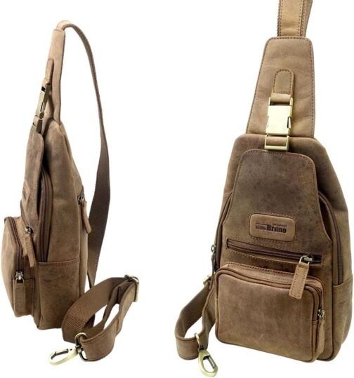 Leather Shoulder Bag Men's Women's Sling Chest Crossbody Bag Shoulder Bag Chest Men's Bag Leather, brown, M, Utility