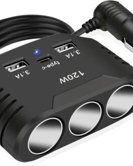 12 V USB Splitter 120 W Car Cigarette Lighter Adapter Car Charger 3 Multiple Socket Splitter DC 24 V Plug Charging Cable with 3 USB Ports for Mobile Phone Seat Heating GPS DashCam Sat Nav