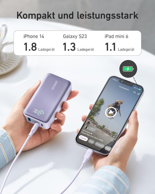 Anker Power Bank 10,000 mAh, 533 PowerCore with Power Delivery Technology (PD 30 W Max. Power), Power IQ 3.0 External Mobile Phone Battery for iPhone 15 Series, iPad, MacBook, Galaxy, Microsoft – Bild 3
