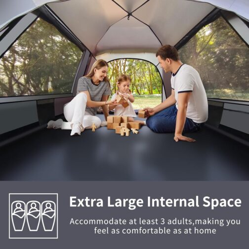 Yafaca Camping Tent, 3 Person Pop Up Tent, Large Waterproof Automatic Pop-Up Tent with 2 Rainproof Windows, 2 Layers Dome Tent with Removable Outer Layer, Tent for Camping Families – Bild 4