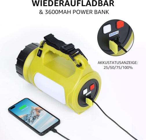 LE LED Hand Headlight 1000 Lumens, Rechargeable CREE Battery Hand Lamp with 3600 mAh Power Bank, 10 W Dimmable Torch with 3 Light Modes, 2 Brightness Levels, USB Cable for Emergency Camping etc. – Bild 4