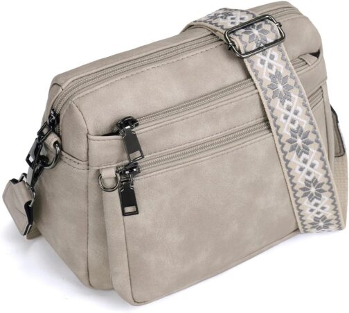 MUIIKOLA Shoulder bag ladies, shoulder bag women's medium size bag women's shoulder bag, shoulder bag women's leather, soft wide strap, B-beige grey, Fashionable – Bild 6