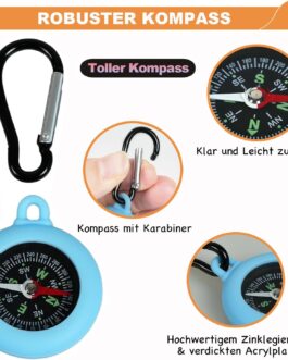 Cveenk Pack of 9 Mini Compass Children, Key Holder with Compass and Carabiner, Portable Waterproof Keyring Compass Pendant for Outdoor Holiday Camp, Camping, Hiking, Travel