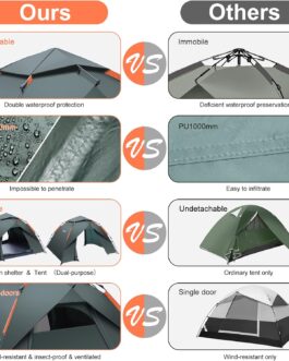 Amflip Camping Tent Automatic 3 Man Instant Tent Pop Up Dome Tent 4 Seasons Waterproof & Windproof Camping Tent with Removable Outer Tent Tarpaulin for Families, Camping