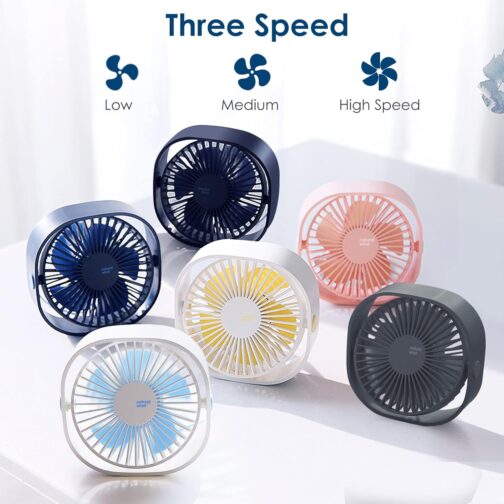 Simpeak USB Fan, Mini USB Table Fan, Small Fan Quiet, 3 Speed 360 Degree Rotation, Desk Fan for Office, Camping, Picnic, Trips - Blue – Bild 5