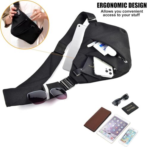 Fibrdoo Brusttasche, Anti-Diebstahl Sling Bag, Crossbody Schultertasche Herren Damen klein für Freien Reisen Wandern Joggen – Bild 4
