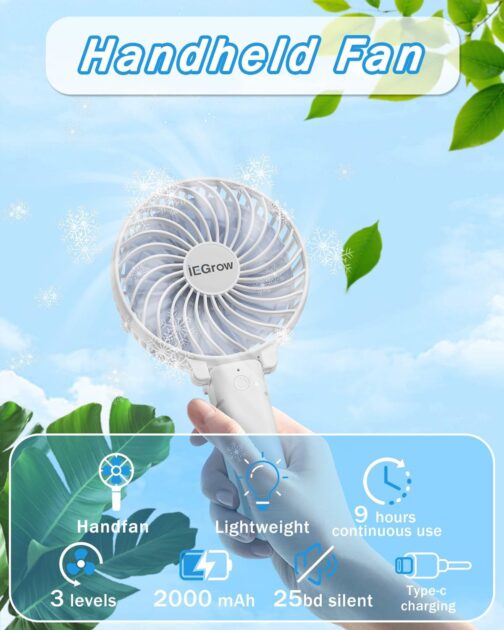 iEGrow Mini Handheld Battery Fan, HF308 – Bild 2