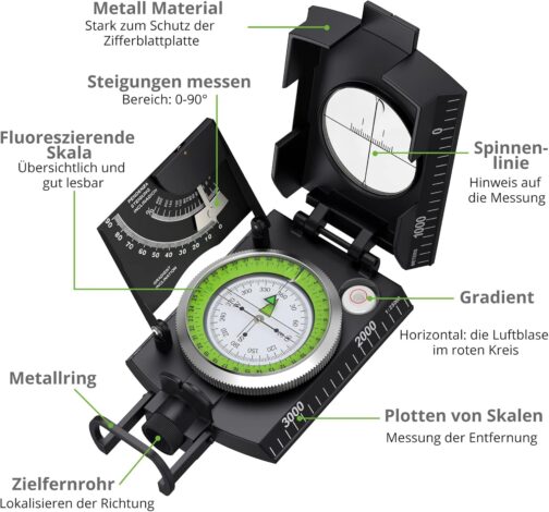 Proster Military Marching Compass Professional Pocket Compass with Clinometer Carrying Strap Bag for Hunting Hiking and Outdoor Activities – Bild 2
