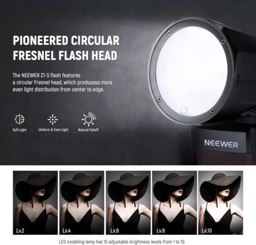 NEEWER Z1-S TTL Flash Speedlite Round Head Flash Light for Sony Cameras, 76Ws 2.4G 1/8000s HSS, 10 Levels LED Lamp, 2600 mAh Lithium Battery, 480 Shots with Full Power, Recycle in 1.5s Flash – Bild 3