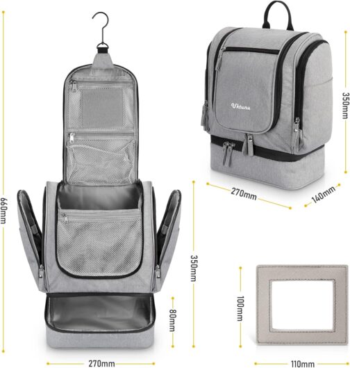 Uktunu Hanging Toiletry Bag with Mirror Toiletry Bag for Hanging Cosmetic Bag Large, gray – Bild 8