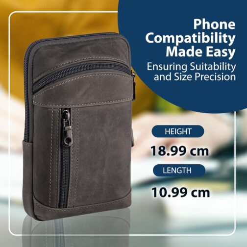 Men's Leather Shoulder Bags, Small Mobile Phone Case, Men's Belt Bag, Vertical Handbag, Waist Bag, gray, S – Bild 3