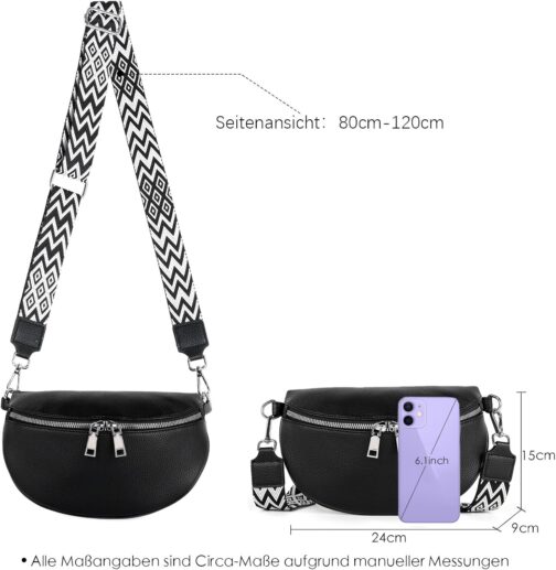 TANTOMI Umhängetasche Damen Bauchtasche Damen PU Leder, Crossbody Bag Damen Breiter Gurt, Damen-Umhängetaschen Bauchtasche Damen Stylisch, Gürteltasche Damen Elegante – Bild 5