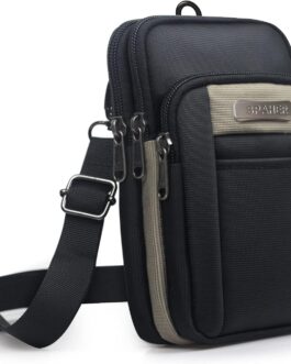 SPAHER Small Men Side Bag Shoulder Bag Outdoor Sports Hiking Waist Pack Crossbody Tactical MOLLE EDC Cellphone Pouch Belt Bum Bag Business Fanny Pack Hip Bag Messenger Sling Bag Travel Gym Bag Black