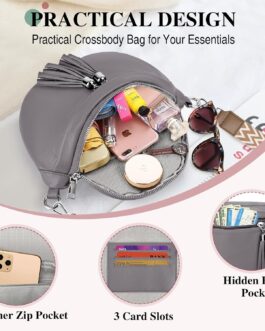 LUROON Mini Shoulder Bag Women’s Elegant Bum Bag Stylish Chest Bag Crossbody Bag Women’s Wide Strap PU Leather Crossbody Shoulder Bag 26 x 15 x 9 cm