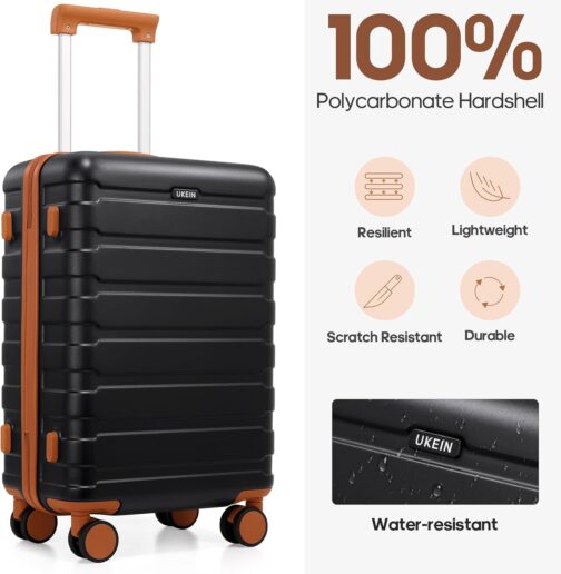 Roadcheer Hard Shell Suitcase Set with 4 Wheels, Large, PC Lightweight Travel Suitcase with TSA Lock, Black - Brown, Luggage set, 5 pieces, Modern – Bild 3