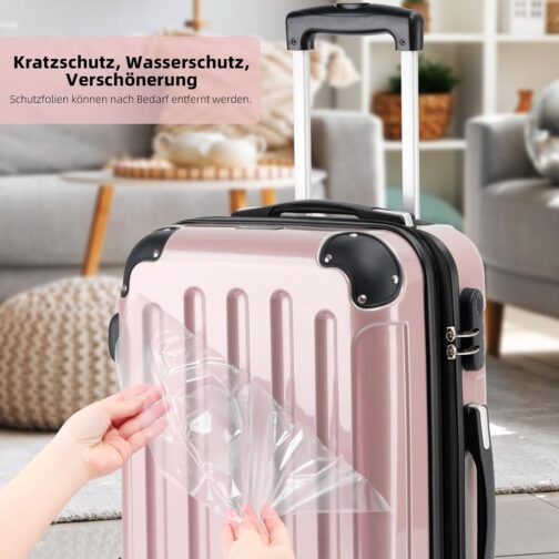 BEIBYE Hard Shell Suitcase, Trolley Suitcase, 4 Twin Wheels, Polycarbonate, Pink-gold – Bild 3