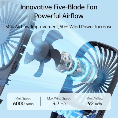 JISULIFE Handheld Fan, Mini Fan, Small Portable Fan with Holder, Rechargeable USB Eyelash Fan with 3 Speeds, Make Up Fan for the Office Outdoors, Blue – Bild 3