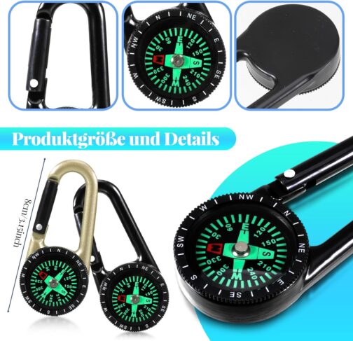 Compass with Carabiner Hook, Pack of 2 Compass Carabiner Mini Compass Outdoor Compass Keyring Pocket Compass Children Nautical Compass Keyring Carabiner for Camping, Hiking, Travel – Bild 2
