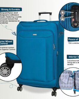 Infinity Leather Lightweight Suitcase Set 4 Wheel Luggage Travel Cabin TSA Soft Bag, turquoise