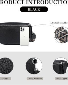 ER.Roulour Shoulder Bag Bum Bag Women’s Soft Leather Belt Bag Waist Bag with Wide Strap and Coin Crossbody Bag, black, Retro