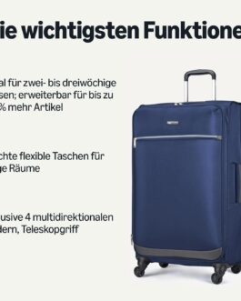Amazon Basic Expandable Travel Suitcase, Navy Blue, Large suitcase, 1 piece