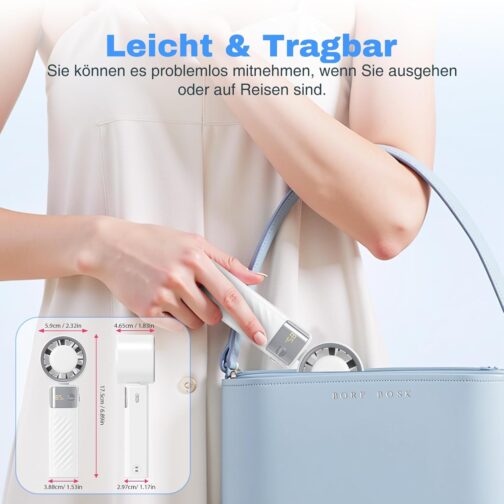 DDHTSAL USB Mini Foldable Fan - 4000 mAh Rechargeable Handheld Fan with Lanyard, 1-199 Multi-Level Speed Control, Portable Fans for Going Out | Home | Work – Bild 3