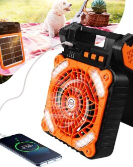 Kihhvlo Solar Camping Fan with LED Lantern & USB-C – 4 in 1 Portable Table Fan 90° Rotation, 4 Speeds for Tent, Office, Bedroom and Outdoor