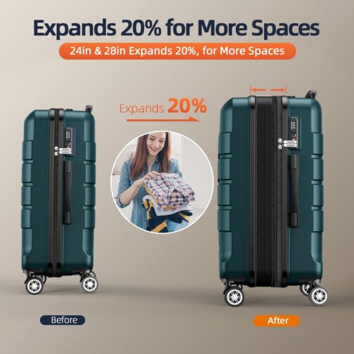 SHOWKOO Suitcase Set Hard Shell Lightweight PC + ABS Expandable Durable Trolley Travel Suitcase Hand Luggage Sets with 4 Wheels and TSA Lock, Army Green, Luggage set 5 pieces – Bild 6