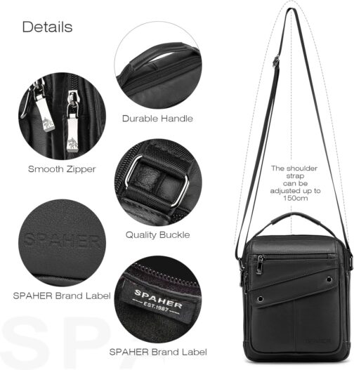 SPAHER Men's Shoulder Bag, Genuine Leather Shoulder Bag, Large Crossbody Bag, Men's Shoulder Bag, Business Bags, Travel for iPad 11 Inch – Bild 5