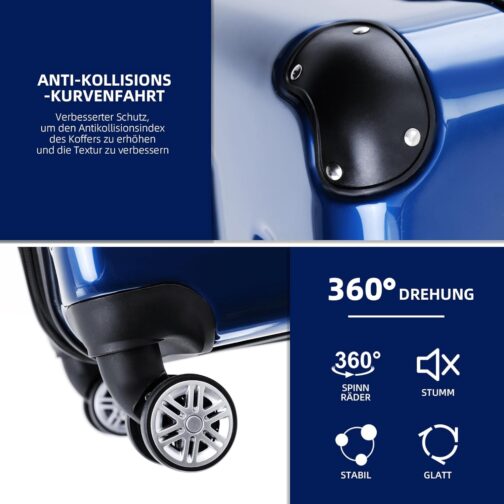 BEIBYE Hard Shell Suitcase, Trolley Suitcase, 4 Twin Wheels, Polycarbonate, blue – Bild 8