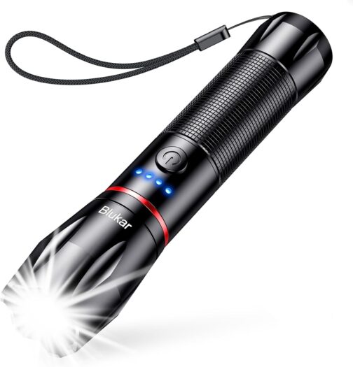 Blukar LED Torch Rechargeable, 2000 Lumens, Extremely Bright Zoomable Torches with 5 Light Modes and Long Operating Time, IPX6 Waterproof Hand Lamp for Camping, Hiking, Fishing, Outdoor, Emergency