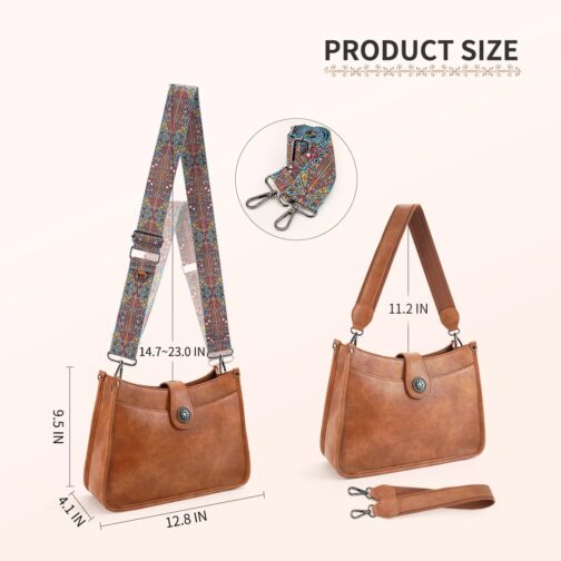 APHISON Shoulder Bag Women's Handbag Medium Crossbody Bag with Wide Strap Hobo Bag Shoulder Bag Vegan Leather Bag 2 Shoulder Straps Card Slot Travel Bag, 03-brown – Bild 6