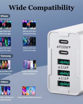USB C Charger Multiple, 50 W 5 Port Fast Charger, Adapter Power Supply Plug for iPhone 15 14 13 12 11, iPad, Samsung Galaxy S24 S23, Mobile Phone Charger