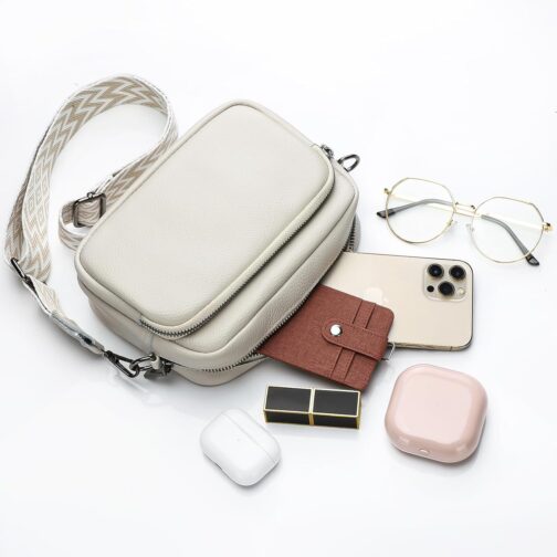 Soleebee Crossbody Bag Women's Leather Mobile Phone Shoulder Bag with Wide Removable Boho Shoulder Strap, Small Modern Bags with 3 Compartments, Mobile Phone Bag for Hanging – Bild 6