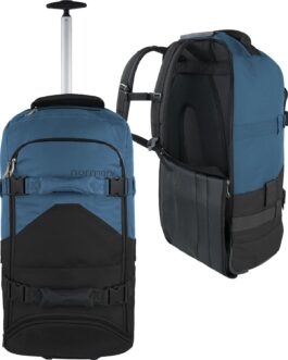 normani Travel Bag Trolley with Backpack Function 90 Litres – Backpacker with Front Loader Practical Travel Trolley and Backpack in One with 7 Compartments, Black/Navy