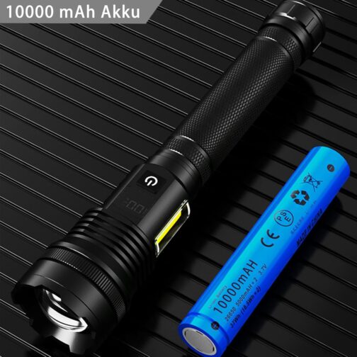 ASORT Rechargeable Torch 990,000 Lumens, Extremely Bright USB Rechargeable Tactical Torches, Zoomable, IP67 Waterproof, 10 Light Modes for Home, Outdoor, Emergencies, Patrol, Camping (with Battery) – Bild 6