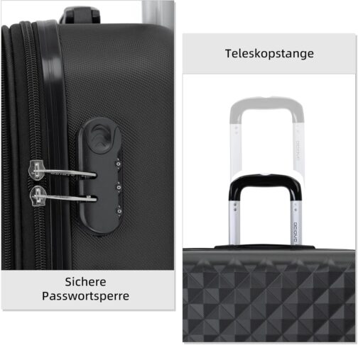 BEIBYE Twin Wheels 2066 Hard Case - 15 Colours - ABS Plastic - Combination Lock with Double Zip - Exclusive Interior and Extensive Functions, black, Hard shell case – Bild 6
