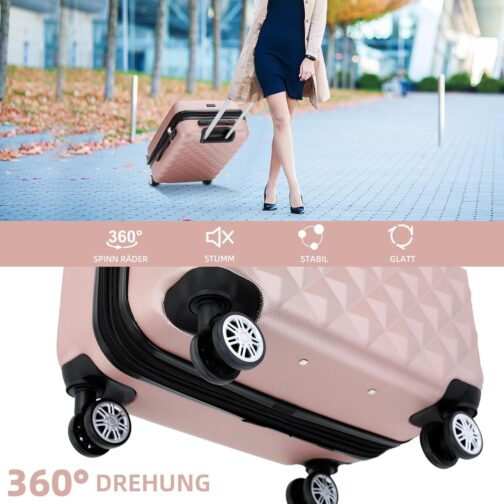BEIBYE Twin Wheels 2066 Hard Case - 15 Colours - ABS Plastic - Combination Lock with Double Zip - Exclusive Interior and Extensive Functions, Pink-gold, Hard shell case – Bild 5
