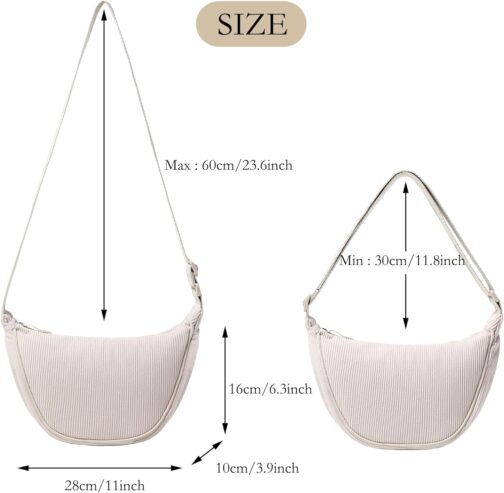 Micmores Shoulder Bag Women's Bum Bag Women's Stylish Nylon Crossbody Bag Women's Crescent Moon Bag Shoulder Bag with Adjustable Shoulder Strap, Y2K Belt Bag for Any Occasion, Beige2, shoulder bag – Bild 6